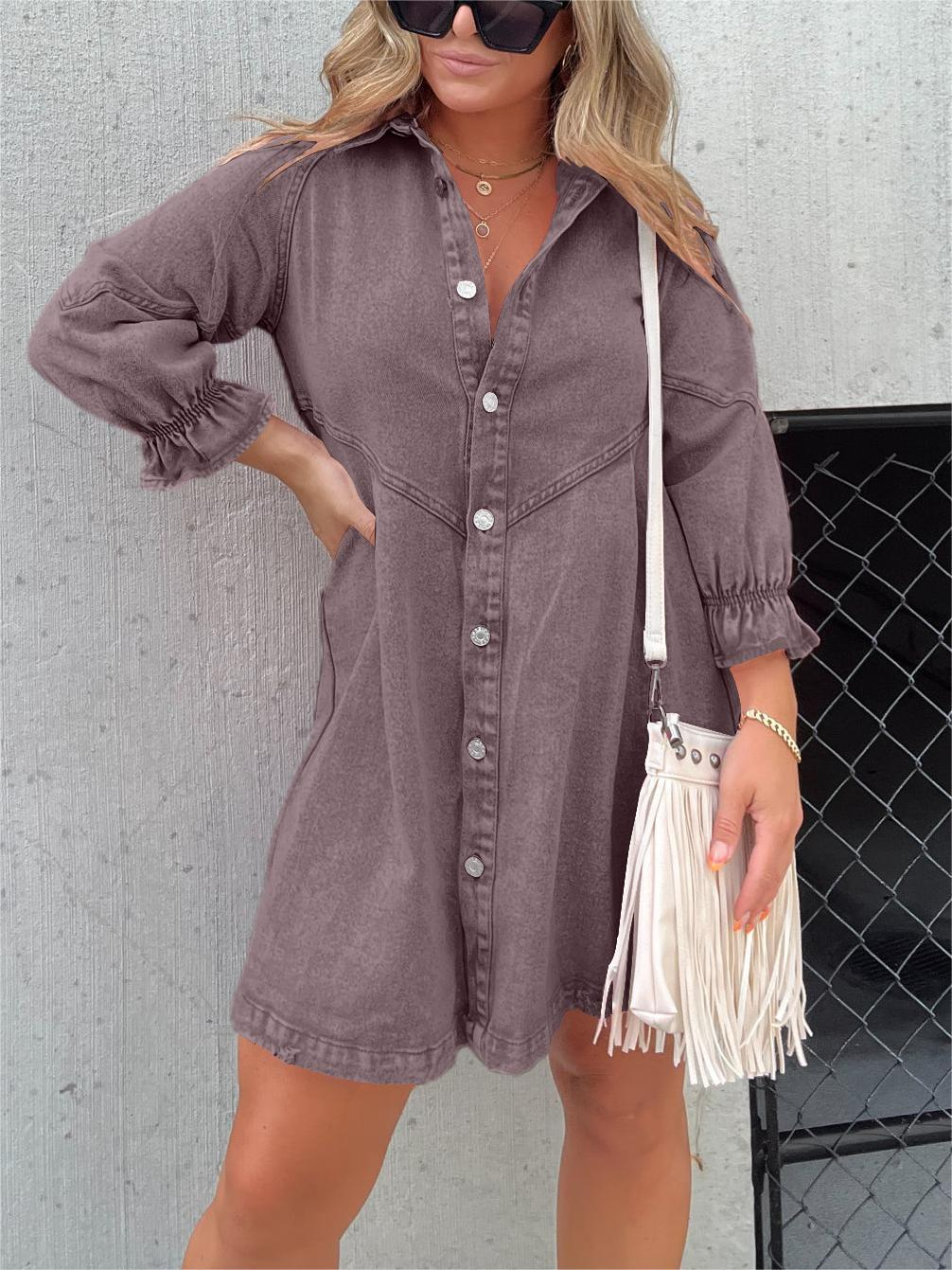 Nevaeh | Denim Dress With Puff Sleeves