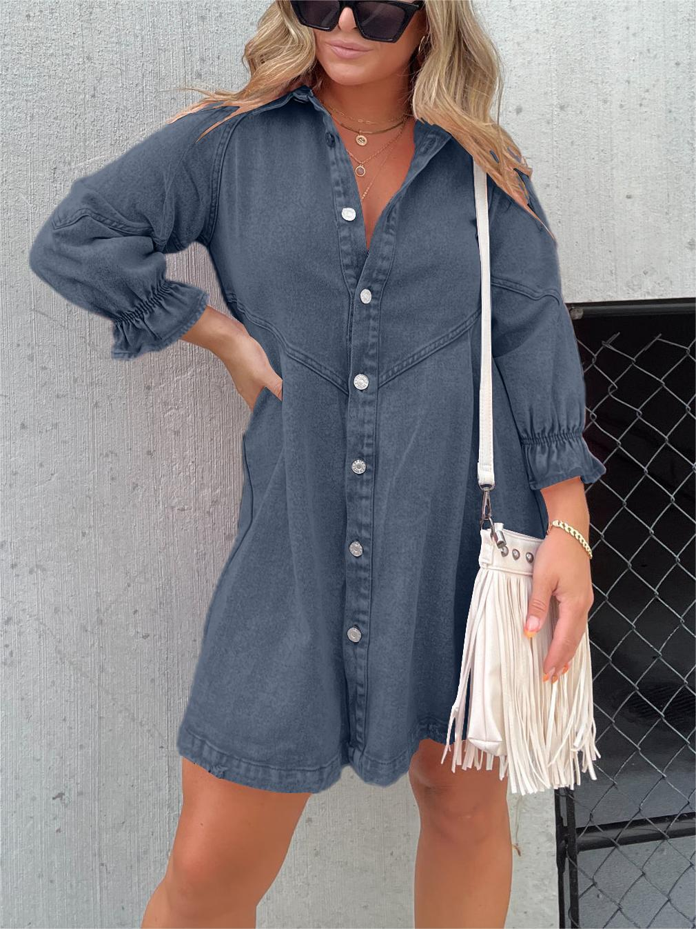 Nevaeh | Denim Dress With Puff Sleeves