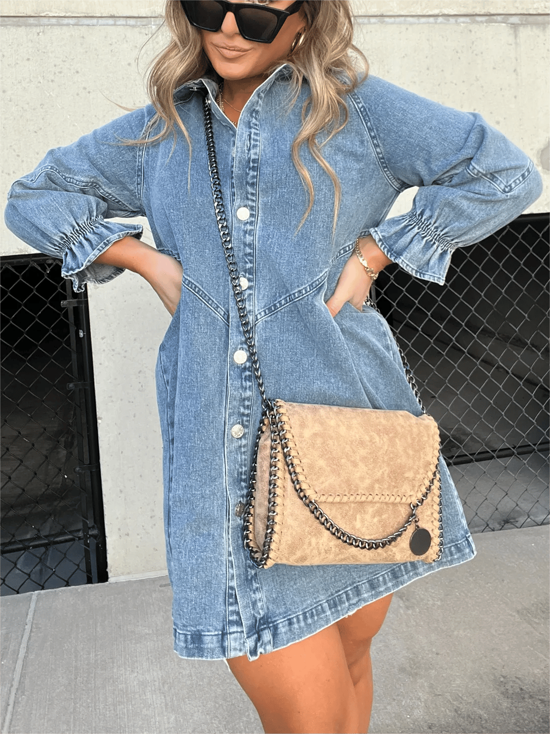 Nevaeh | Denim Dress With Puff Sleeves