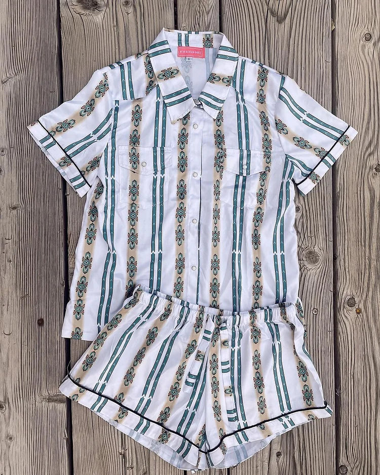 Casual Western Stripe Print Short Sleeves Pajama Set