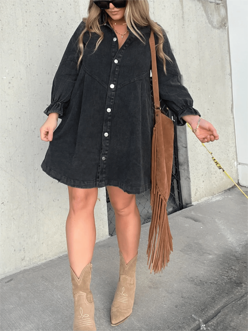 Nevaeh | Denim Dress With Puff Sleeves