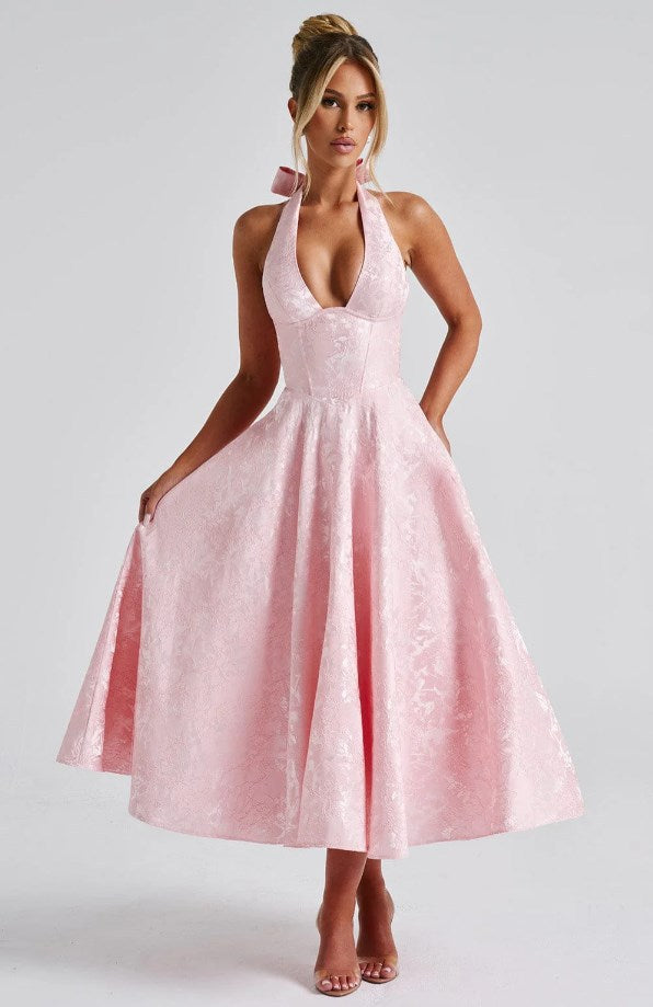 Esmeralda | Halter Sleeveless Midi Dress