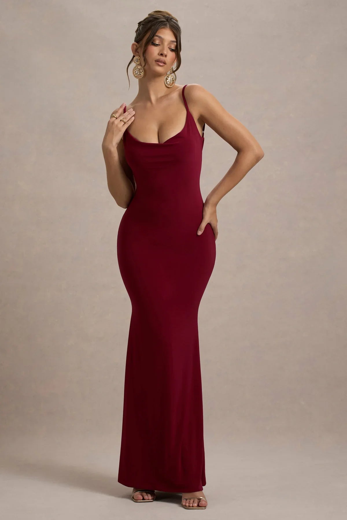 Francoise | Backless Cowl Neck Maxi Dress with Lace Detail