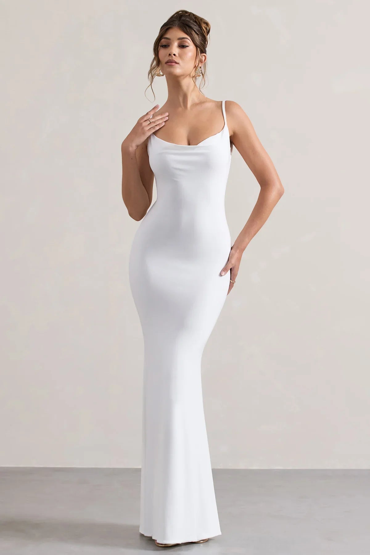 Francoise | Backless Cowl Neck Maxi Dress with Lace Detail