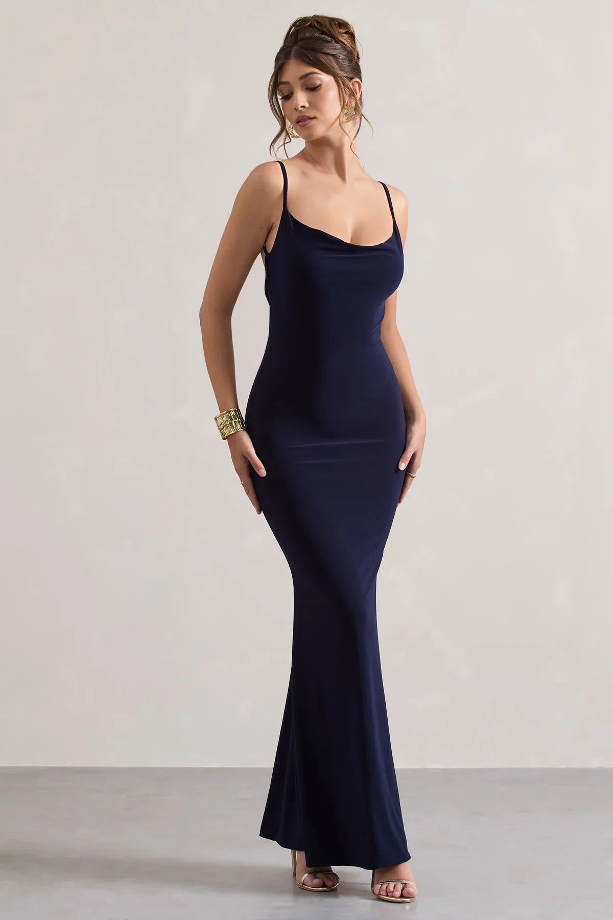 Francoise | Backless Cowl Neck Maxi Dress with Lace Detail