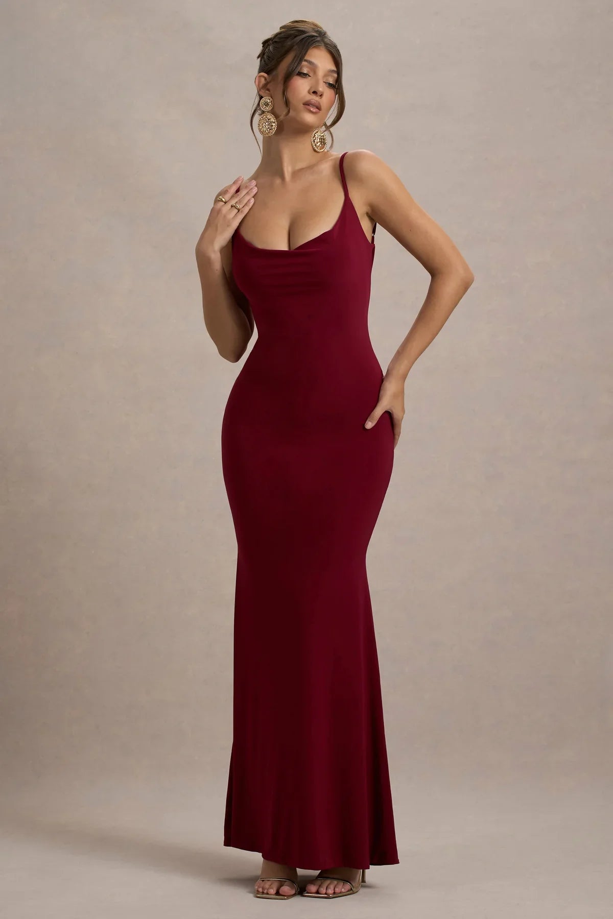 Francoise | Backless Cowl Neck Maxi Dress with Lace Detail