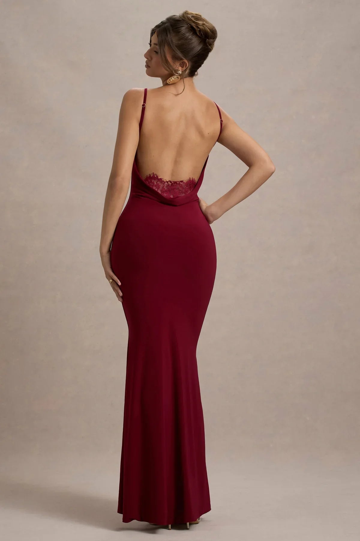 Francoise | Backless Cowl Neck Maxi Dress with Lace Detail
