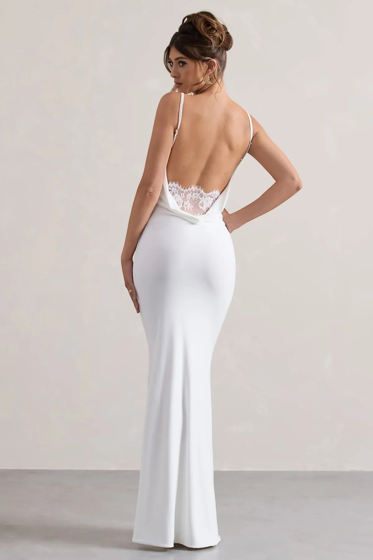 Francoise | Backless Cowl Neck Maxi Dress with Lace Detail
