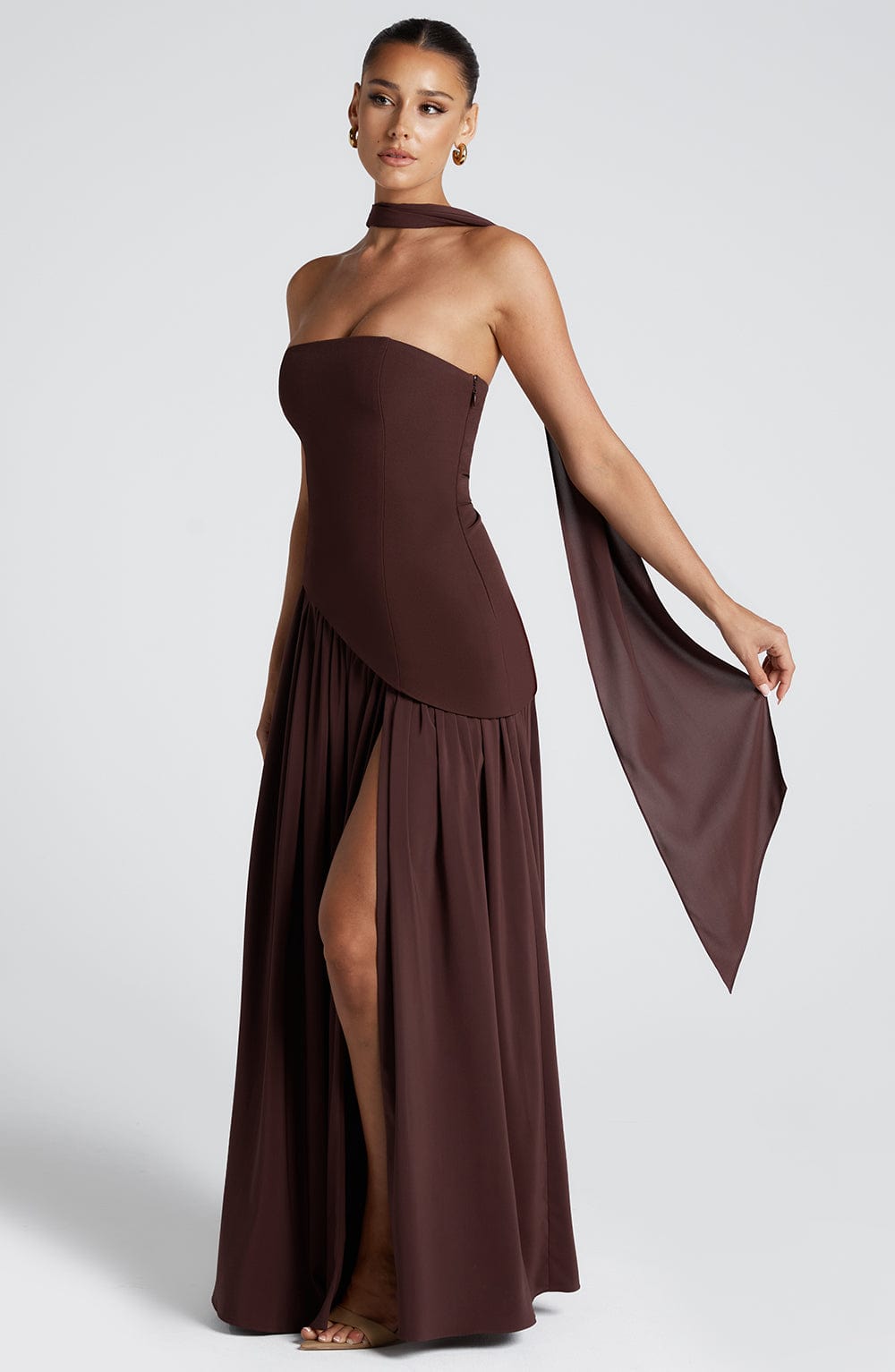 Imani – Strapless Maxi Dress with Asymmetric Waist