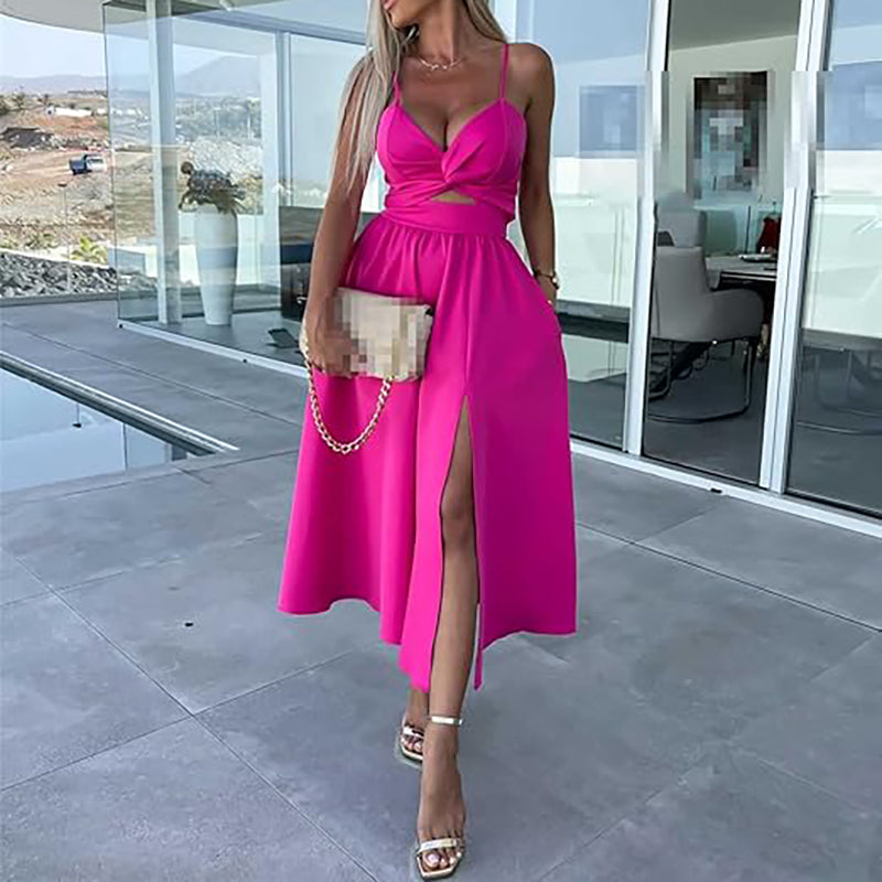 Spaghetti Straps High Slit Dress